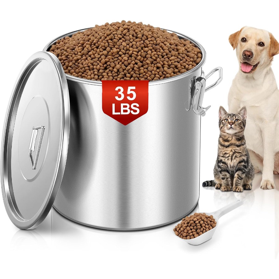 Food Storage Containers - 35파운드 용량의 밀폐형 스테인리스 스틸 애완견