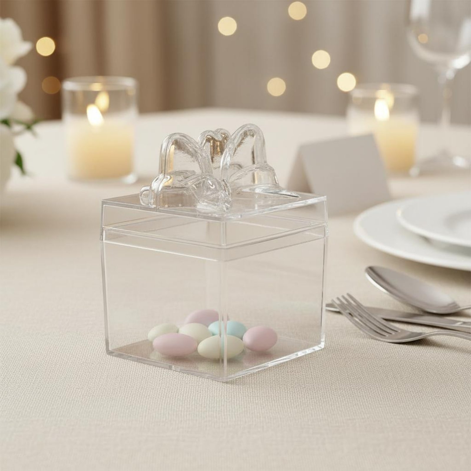 Food Storage Containers - 투명 플라스틱 사탕 상자 리본 포함