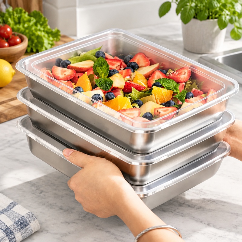 Food Storage Meals - 투명 뚜껑이 있는 3개 세트의 스테인리스