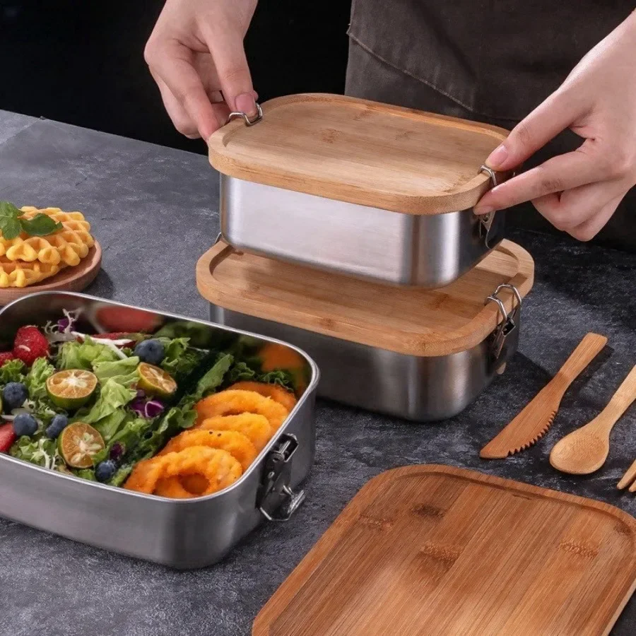 새로운 304 스테인리스 스틸 대나무 뚜껑 도시락, 일 - Food Storage Oven Safe 리뷰 및 가격