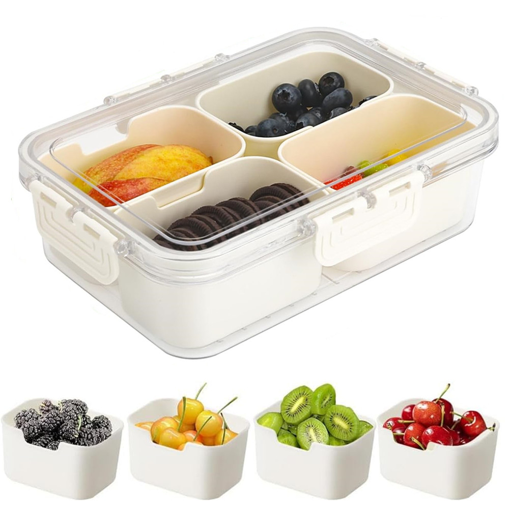 휴대용 식품 보관함, 스낵 보관함, 뚜껑이 있는 4칸, - Food Storage Oven Safe 리뷰 및 가격