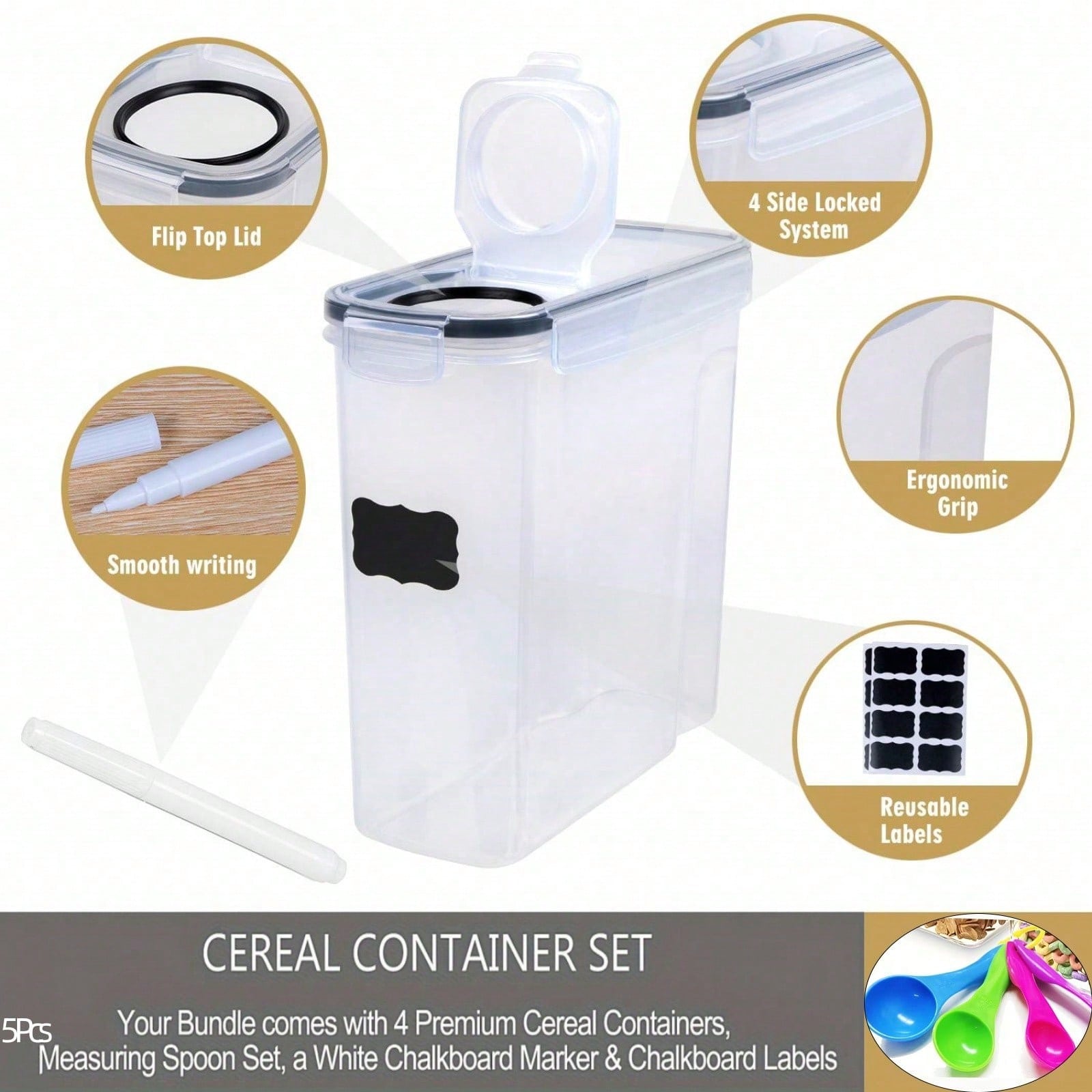 밀폐형 시리얼 및 건조 식품 보관 용기 4개 세트 -  - Food Storage Meals 리뷰 및 가격