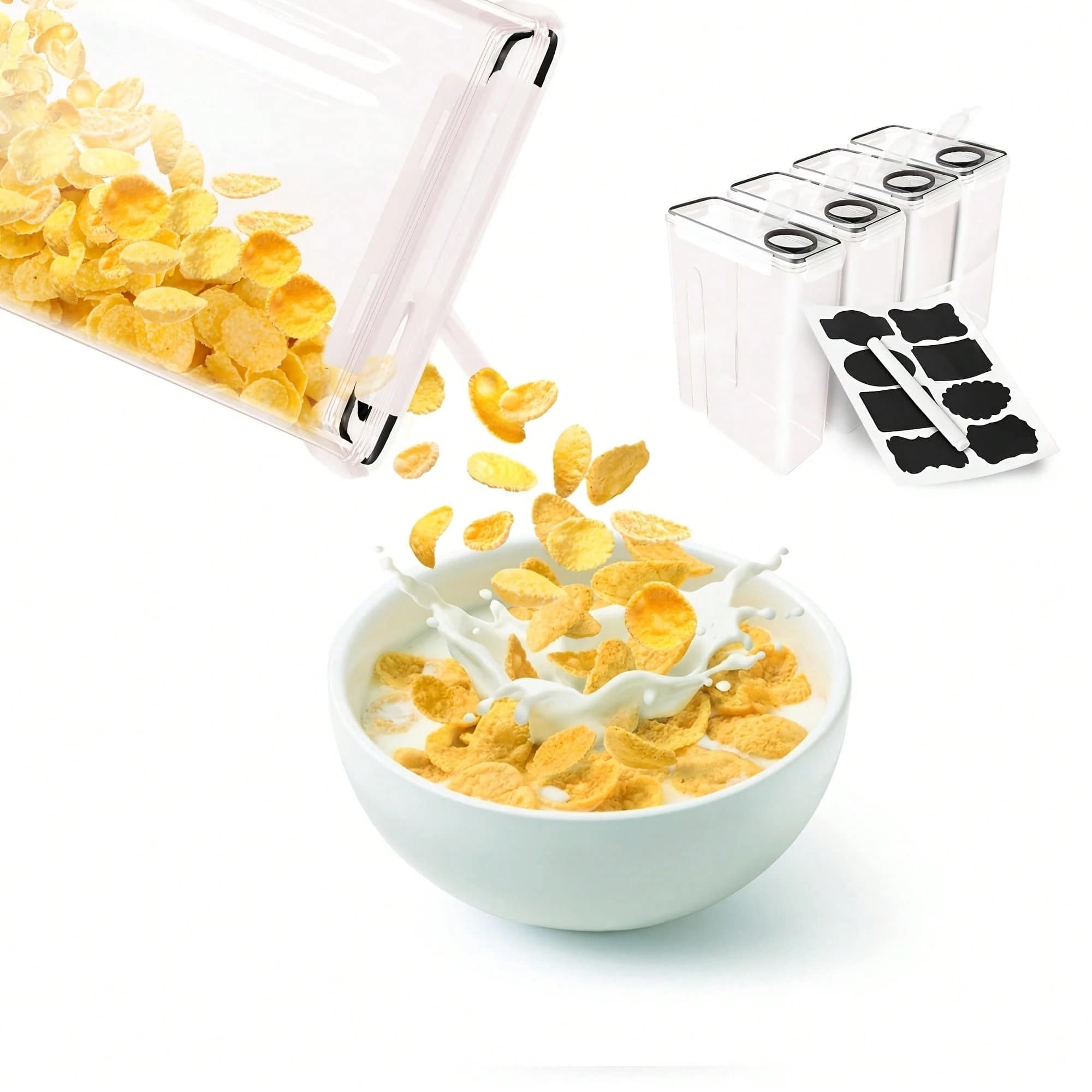 밀폐식 뚜껑이 있는 식품 보관 용기 4개 세트, 시리얼 - Food Storage Labels 리뷰 및 가격